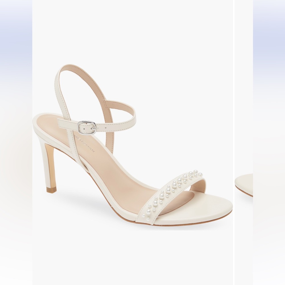 Stuart Weitzman Pearl-Embellished Cream Heels